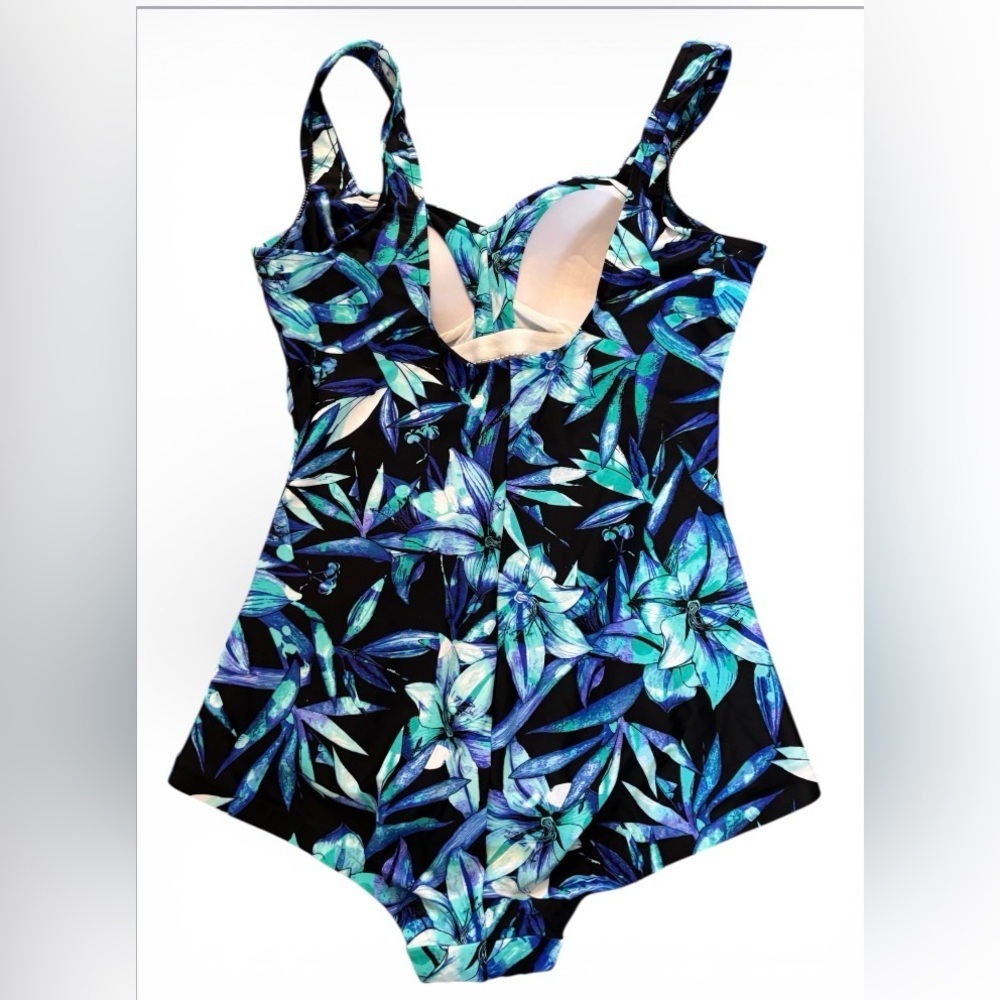 NWT Le Cove Floral Blue & Green One Piece Swimsuit Size 14 (Large L)  SKU 25 - Picture 2 of 8